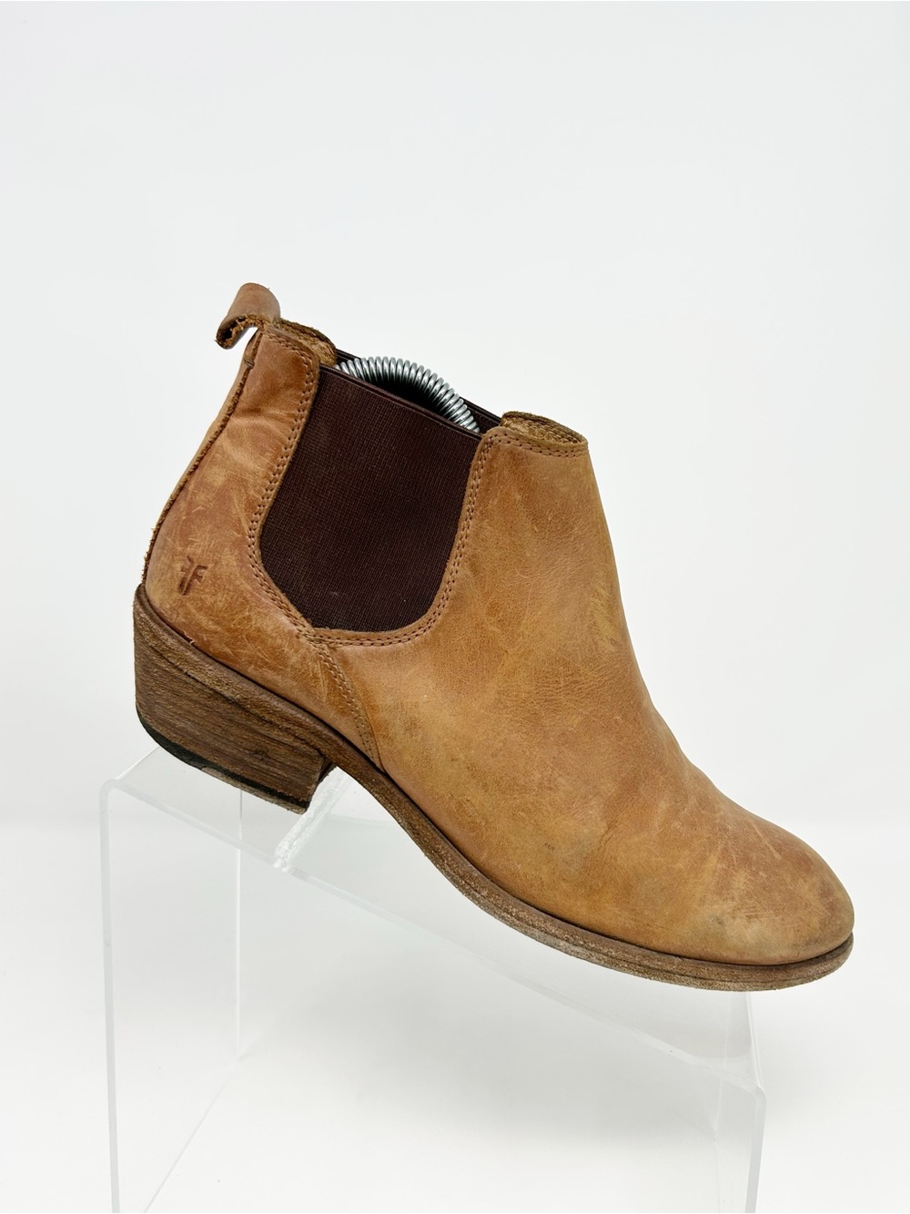 Frye Carson Chelsea Ankle Boots Brown Slip On Round Toe Block Heel Size 8.5